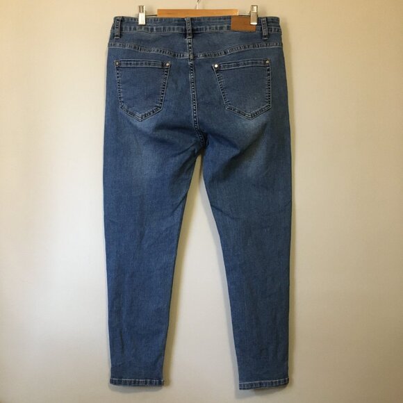 B.S. Jeans Blue Denim Ankle Jeans With Rhinestones + Pearls - Picture 2 of 16